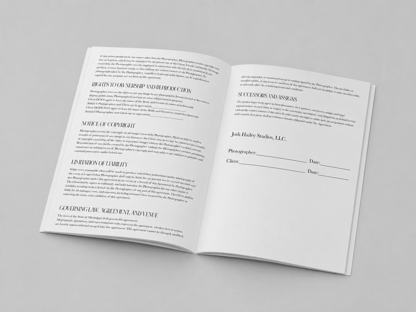 Wedding contract closing pages